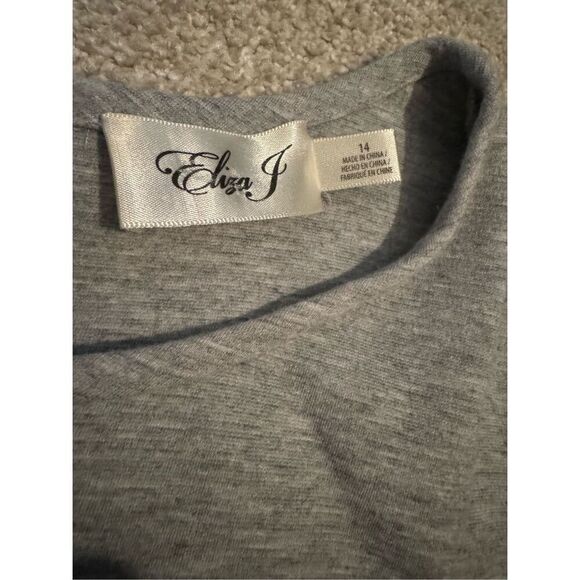 LIKE NEW Eliza J Sweatshirt Dress Women's 14 Gray Blue Striped Ruffle Flounce He - Picture 7 of 9